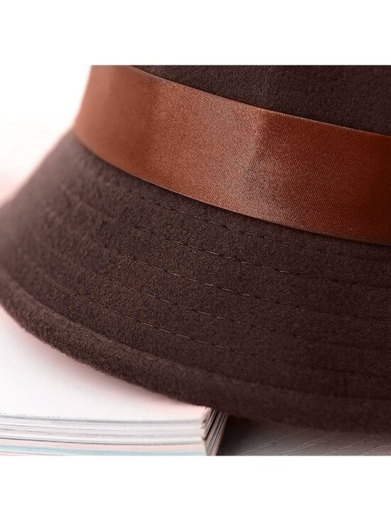 Women\'s Dark Coffee Vintage Felt Cloche inter Floral Fedora Imported Bucket Hat main image 6